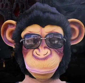 Mới lạ dễ thương thực tế orangutan Headgear Khỉ Mặt nạ Latex động vật đầu mặt nạ Halloween Cosplay Trang Phục Mặt Nạ