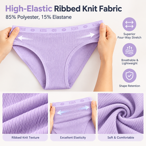 Slip Bikini da Donna in Maglia <span class=keywords><strong>a</strong></span> Costine, Vita Alta, Apertura Gamba Liscia, Protezione Naturale dei Fianchi, Morbidi e Traspiranti - Product Image 3