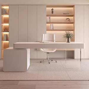 <span class=keywords><strong>Mesa</strong></span> de <span class=keywords><strong>ordenador</strong></span> de escritorio de piedra sinterizada de diseño moderno con cajón para Boss Home Writing Beauty <span class=keywords><strong>Salon</strong></span> Office Building - Product Image 4