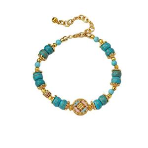 Elegant Vintage Turquoise Beaded <b>Bracelet</b> for Women High-End Stainless Steel Light Luxury Trendy Versatile Exquisite Layered - Product Image 6