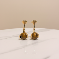 Boucles d'oreilles pendantes à pompon en métal plaqué or 18 carats, écologiques, avec turquoise synthétique, agate rouge et œil de tigre, en gros et en stock