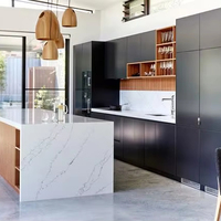 Meuble de cuisine modulaire contemporain noir mat style Shaker avec évier et rangement en panneau mélaminé
