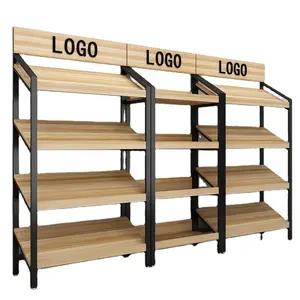 Gaogle Wholesale custom Multilayer solid wood container market supermarket custom display rack commodity shelf