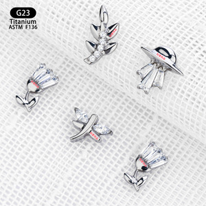 Boucles d'oreilles clous en titane G23 F136, forme végétale, incrustation de zircon, bijoux de piercing pour cartilage d'oreille, cadeau - Product Image 2