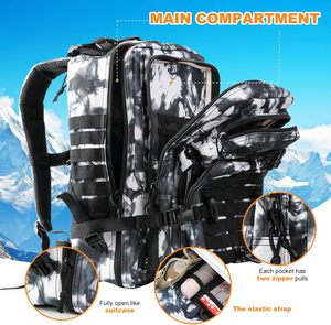 Spoir Tactical Backpack Tactical MOLLE Rucksackキャンプ用3日間旅行 (米国国旗パッチ付きブラックホワイトカモ) - Product Image 3