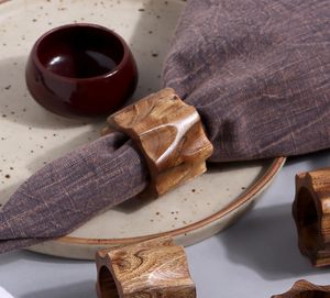 Round Wooden Napkin Rings Set of 6 Minimalist Wood Napkin Holder for Dining <b>Table</b> Elegant Kitchenware Home Decor Gift - Product Image 5