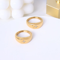 Einfache klobige ovale flache Ringe 18 Karat vergoldet 316L Edelstahl Glänzende Zirkon Inlay Star Blank Siegel Emaille Fingerringe