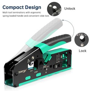 Zoerax RJ45 vượt qua thông qua uốn công cụ với 10 cái CAT7 kết nối & căng thẳng cứu trợ khởi động thép Ethernet dây Cutter crimper - Product Image 5