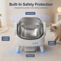 Bac à litière pour chat intelligent avec contrôle par application, écologique et anti-odeurs, modèle MBC-l00A |   Bac à litière automatique à design ouvert |   Électrique