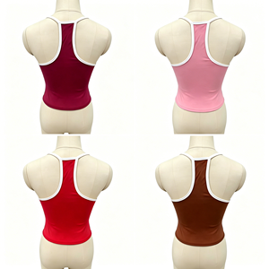 Women's 4 Pack Racerback Tank <b>Tops</b> - V Neck Cropped <b>Camisole</b> with White Trim Contrast Ribbed Workout Sleeveless <b>Tops</b> - Product Image 6