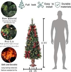 <span class=keywords><strong>Sapin</strong></span> de Noël artificiel pré-éclairé de 1,5 m, écologique, à brancher, 300 branches, 150 lumières LED blanches, 8 baies rouges, 4 pommes de pin, 5 nœuds - Product Image 3