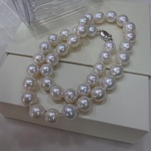 High-End Women's Natural Edison Round Pearl Necklace Exaggerated Sweater Chain with <b>Silver</b> Buckle <b>Dress</b> Niche Accessory - Product Image 3