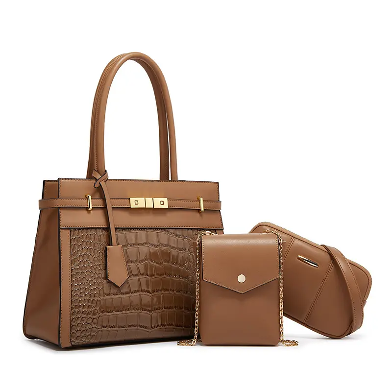 Wholesale 2024 New Arrival Fashion Design 3 Pieces Set Pu Leather Ladies Bags Handbag Female Luxury Handle Women Hand Bags