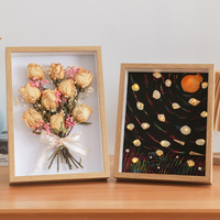 Cadre photo en bois multifonctionnel écologique 20x20cm, profond, 3D, pour remplir, boîte à monnaie, ornement de bureau, support pour photos et spécimens
