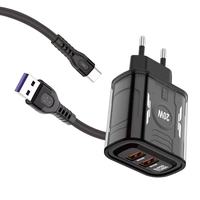 Chargeur mural double USB 20W avec câble Type C, prise US EU UK, chargeur rapide pour téléphone portable, charge rapide 20W, adaptateur secteur 2 USB
