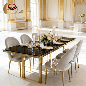 ชุดโต๊ะรับประทานอาหารสแตนเลสทรงสี่เหลี่ยมกรอบทองคำทันสมัยสำหรับใช้ในบ้าน อพาร์ตเมนต์ และโรงแรม - Product Image 3