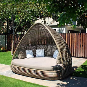 Ensemble de mobilier d'extérieur, lit de <span class=keywords><strong>soleil</strong></span> en osier avec canapé-lit à baldaquin - Product Image 2