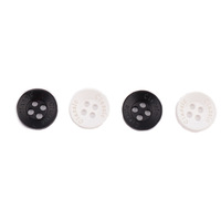 Boutons de polo en résine blanche à dos plat avec logo noir, motif circulaire à 4 trous, en plastique poli, lavables