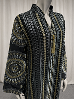 Jalabiya noire pour femmes musulmanes, robe maxi à manches évasées avec broderie ethnique sur toute la surface et pompons, pour festivals et mariages