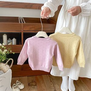 Cardigan en tricot pour bébé et jeune enfant, nouvelle collection automne 2026, col rond brodé, style coréen, en viscose pour petites filles - Product Image 2