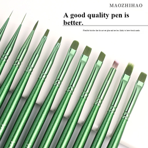 Juego de 12 pinceles para decoración de uñas con mango de madera verde, pinceles de nailon para gel UV, tallado, pintura, manicura DIY - Product Image 4