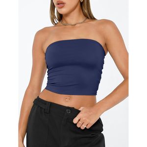 Top Corto sin Tirantes para Mujer, Top Básico sin Espalda, sin Mangas, Tejido, Liso, de Longitud Corta, para Verano - Product Image 2
