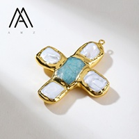 Pendentif croix en Amazonite naturelle et perle plaqué or 18 carats, fournitures de fabrication de bijoux, composants DIY