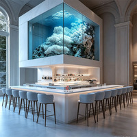 Comptoir de bar lumineux en marbre artificiel courbé et coloré, de qualité restaurant, pour mobilier de restaurant