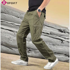 กางเกงคาร์โก้ผู้ชายทรงตรงเอวกลางผ้าฝ้ายเนื้อนุ่มแบบสบายๆ มีซิปหน้า กระเป๋าหลายช่อง เหมาะสำหรับออกกำลังกาย ปี 2025 - Product Image 3