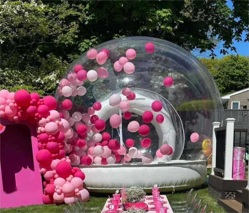 Tenda gelembung balon tiup gaya baru dengan rumah lompat anak-anak kubah gelembung dengan balon terbang