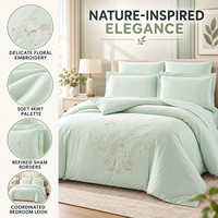 Ensemble de housse de couette 3 pièces en satin de coton 100% respirant et luxueux, broderie botanique, pour hôtel moderne, chambre à coucher