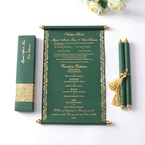 Rouleaux personnalisés royaux Offre Spéciale avec pompon or estampage à chaud feuille défilement à la main mariage Invitations de luxe - Product Image 2