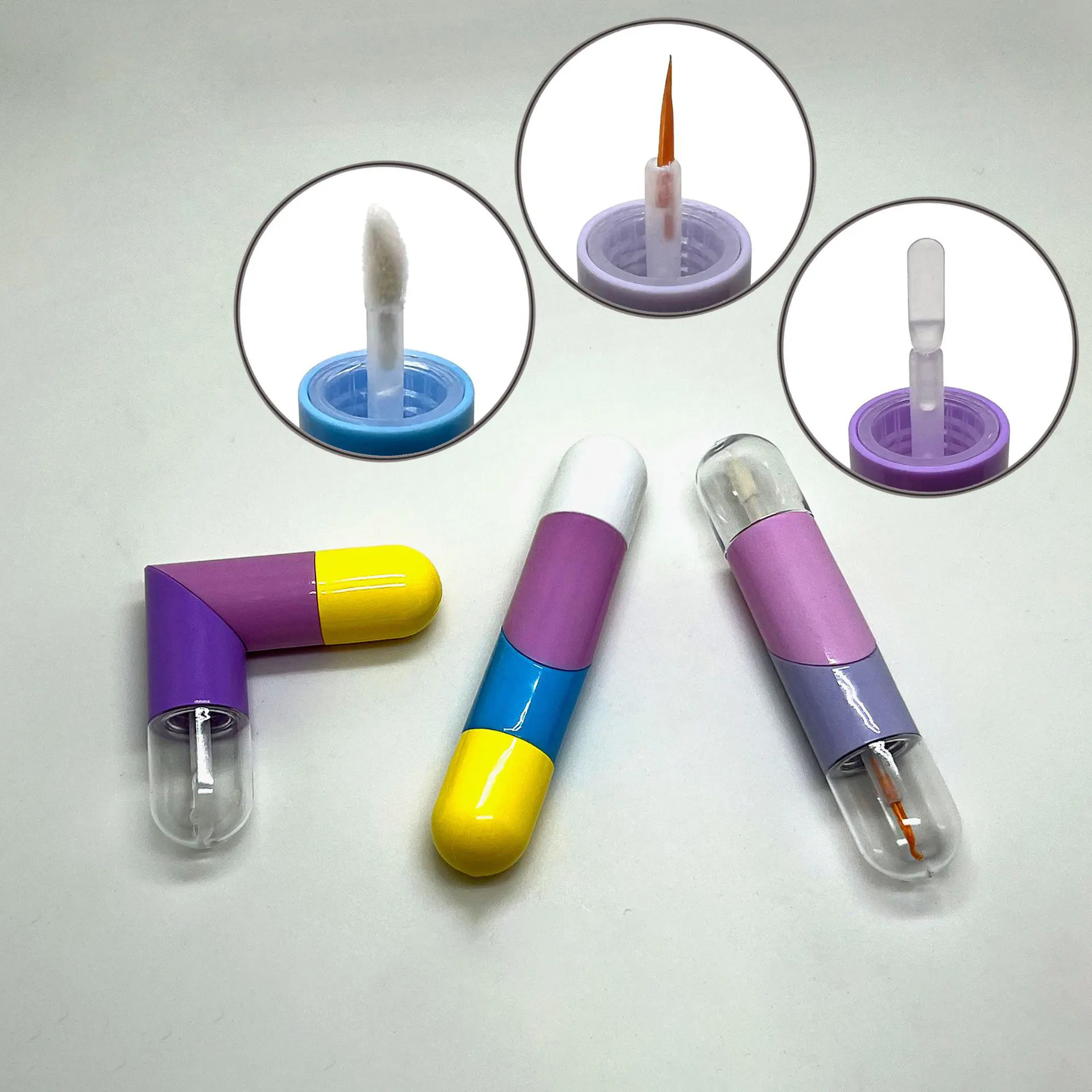 Mini coeur plié double tête lèvre glaçure tube ABS Capsule forme correcteur distributeur échantillon brillant à lèvres tube