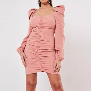 knee length dresses for ladies Puff Sleeve Milkmaid Mini Dress in Hot Pink