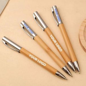 Eco-Friendly Natural Bamboo Retractable <b>Ballpoint</b> <b>Pen</b> with 1.0mm Tip Black Ink Premium Metal Clip for Business Office Gift - Product Image 1