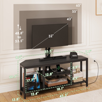 Meuble TV d'angle avec LED RGB, alimentation et USB, hauteur réglable Support pivotant pour téléviseurs de 32 à 65 pouces, console multimédia robuste avec rangement pour la maison