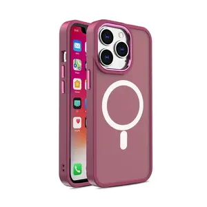 New Design Phone Case Megnetic Shockproof Anti-Fingerprints Pink Frame for iPhone 11 12 13 14 Pro Max cover pink