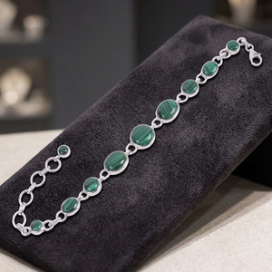 Bracelet en argent sterling 925 fait main, tendance, avec pierre précieuse malachite pour femme, idéal pour les fêtes et mariages, pierre naturelle, pierre de naissance - Product Image 3