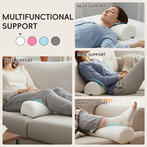 Ergonomic Memory Foam Half <b>Cylinder</b> Pillow Solid White Quilted Design for Back Support and Massage Use - Product Image 3