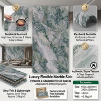 Revêtement mural en pierre PU souple ultra-mince Luca, aspect marbre vert, flexible, léger, pour décoration intérieure et extérieure