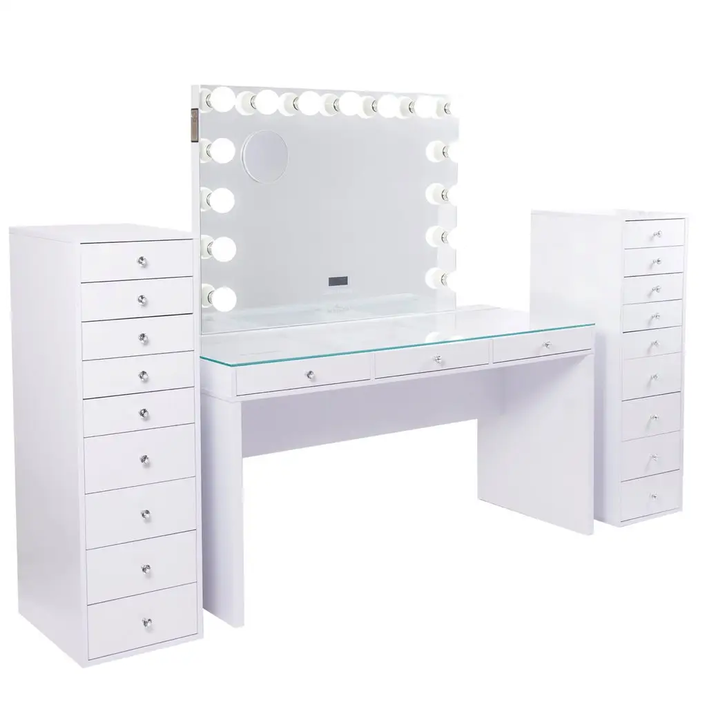 GIRLS HIGH GLOSS WHITE and GLASS TOP FANTASY MAKEUP VANITY TABLE