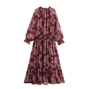 SHENZHU Abbigliamento Donna 2025 Primavera Estate Nuovo Stile Vacanza <span class=keywords><strong>Moda</strong></span> Vestito a Maniche Lunghe con Stampa <span class=keywords><strong>Linea</strong></span> Metallica 2509162 - Product Image 6