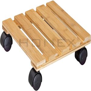 Chariot à plantes en bois robuste Support de <span class=keywords><strong>pot</strong></span> de plante de jardin en bambou massif roulant <span class=keywords><strong>sur</strong></span> roues - Product Image 1