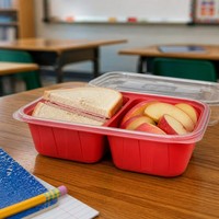 Boîte alimentaire hermétique à 2 compartiments sans BPA, recyclable et compatible micro-ondes, avec couvercle, en plastique rouge, pour repas scolaires et pique-niques