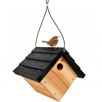 Nichoir en bois pour oiseaux Vogelhaus Nistkasten Décoration de jardin extérieur Design de toit noir Bois de cèdre Boîte à oiseaux murale