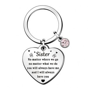 Llavero con Forma de Corazón, Diamantes Rosados y Azules, Acero Inoxidable, Regalo para Amigos/Parejas, Grabado Personalizado, Recuerdo de Cumpleaños - Product Image 4