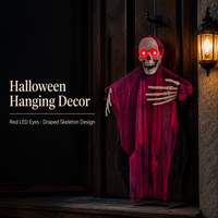 Squelette suspendu d'Halloween SIPKLR de 47,24 pouces avec yeux LED rouges, décoration fantôme noir et rouge pour la maison et les fêtes