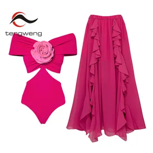 ثوب سباحة عصري جديد TW بدلة سباحة 3D زهرة قطعة واحدة ملابس السباحة مع فستان الشاطئ