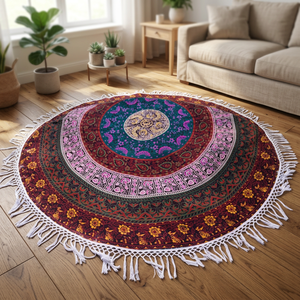 Toalla de Playa Redonda de Algodón con Diseño de Mandala, Estilo Hippie Bohemio Indio, Tapiz Redondo, Liso, Desechable, para Adultos - Product Image 3