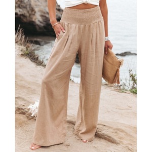Pantaloni in Cotone e <span class=keywords><strong>Lino</strong></span> per <span class=keywords><strong>Donna</strong></span>, Larghi e Casual, Tinta Unita, Taglie Forti, Pantaloni Estivi da <span class=keywords><strong>Donna</strong></span> - Product Image 1